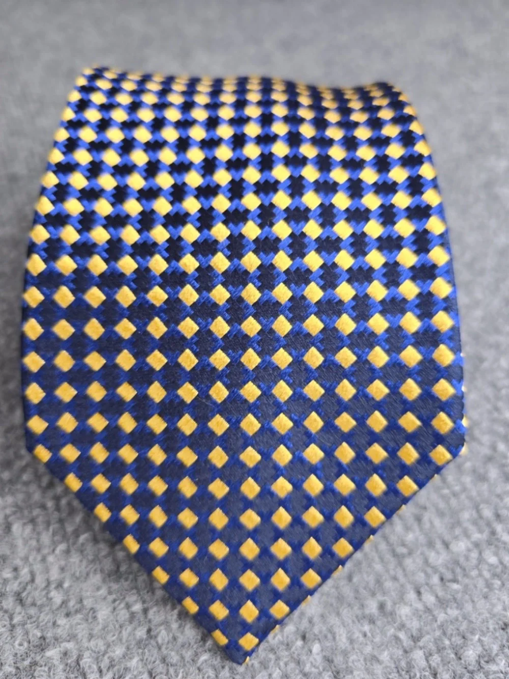 Charvet Place Vendôme Silk Tie Geometric Blue Gold Diamond Woven France